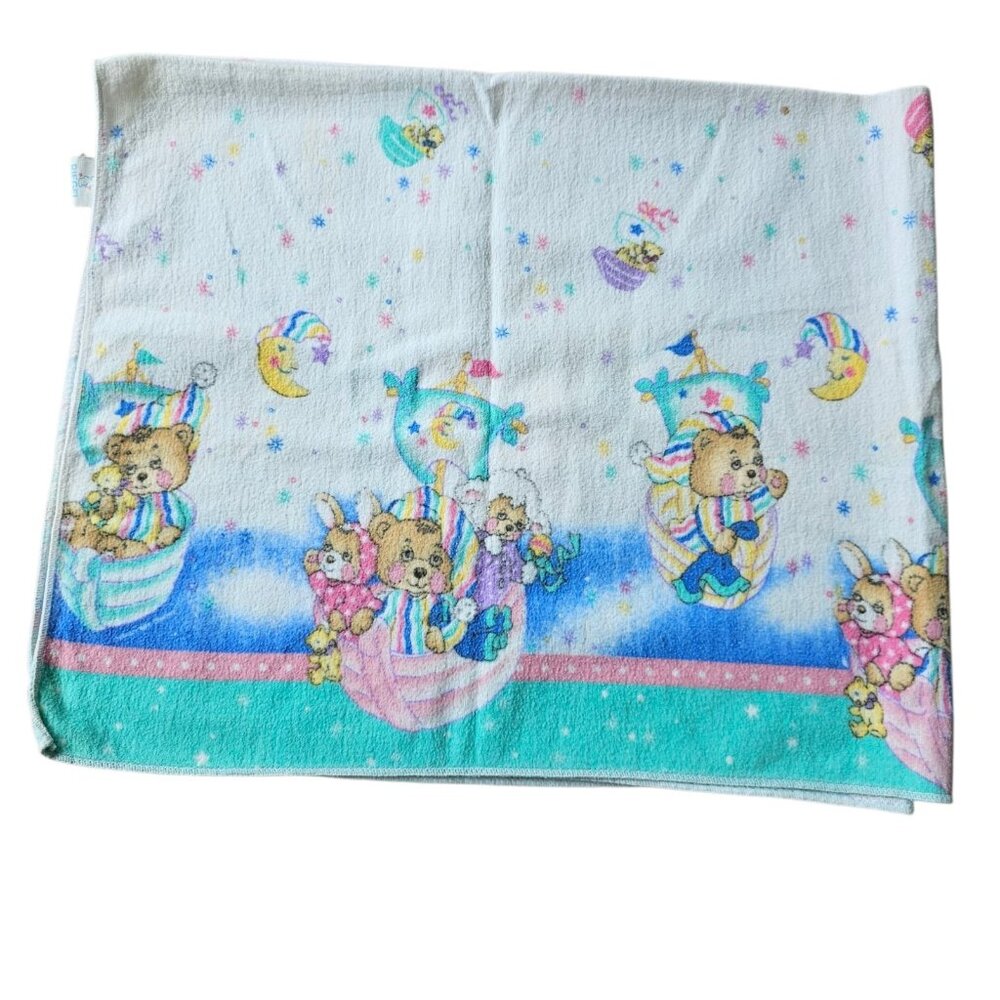 Vintage Riegel Teddy Beddy Baby Receiving Blanket Ship Bunny Lamb‎ 80's Boy Girl